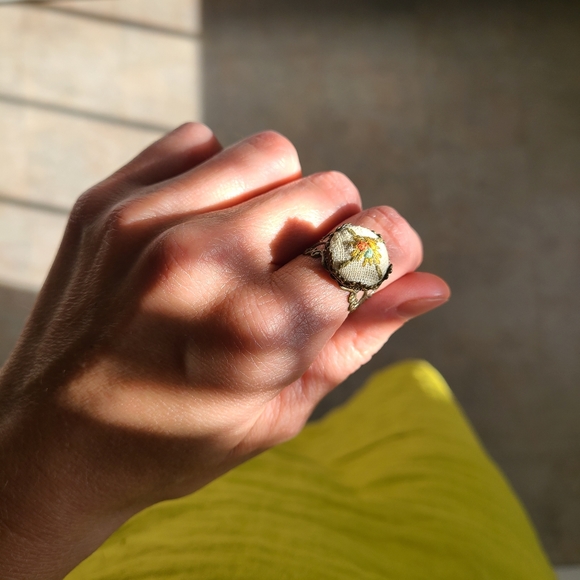 Hand Embroidered Adjustable Ring - Picture 3 of 7